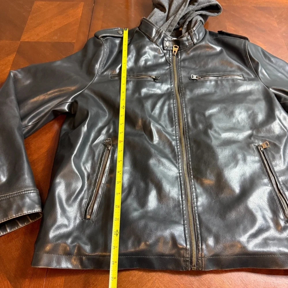 Levis Jacket Mens Faux Leather Moto Biker Sherpa Lined‎ Hooded Black L read